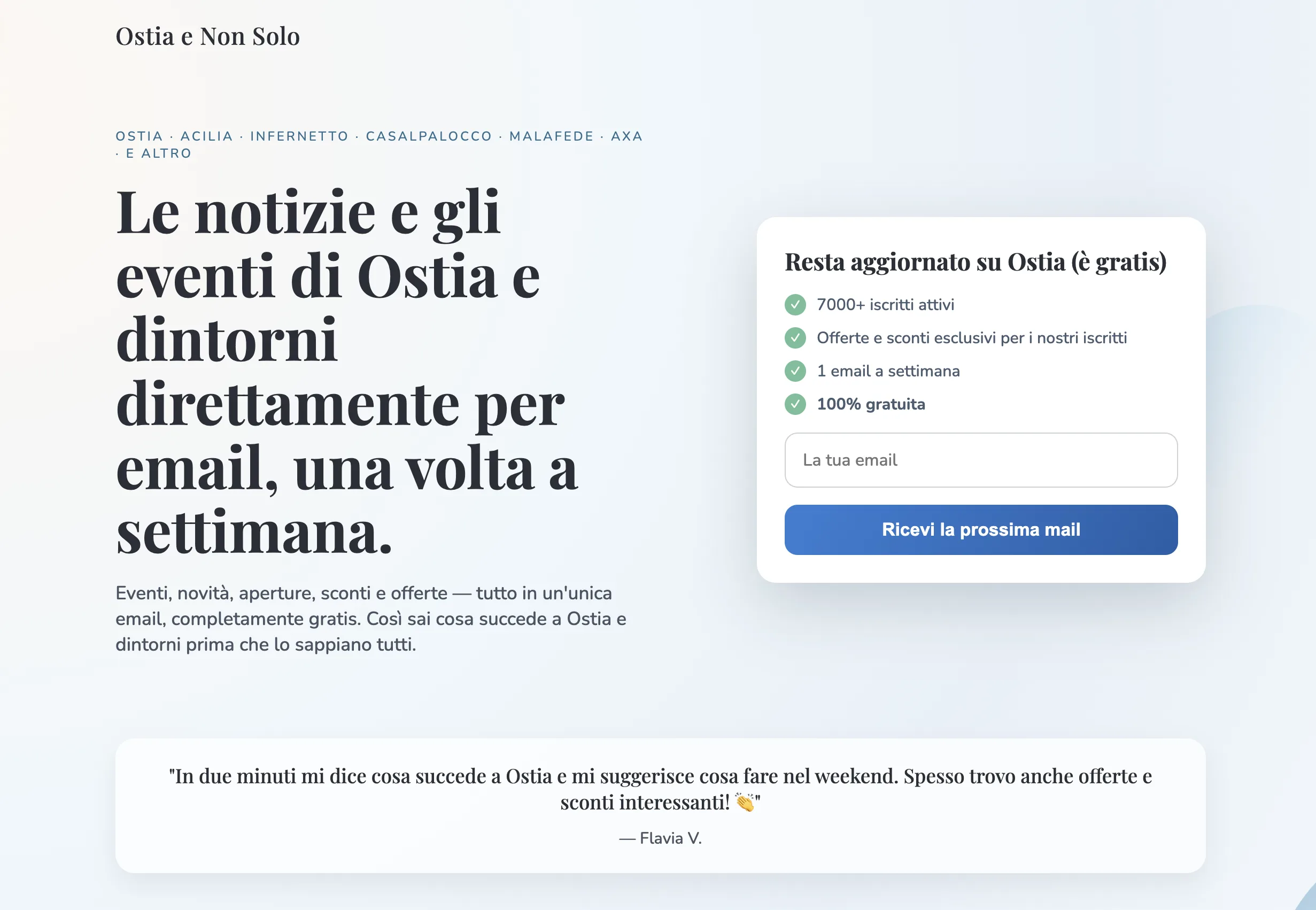 Screenshot sito Ostia e non solo